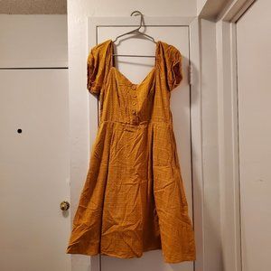 Large Modcloth burnt orange/yellow summer dress with pockets